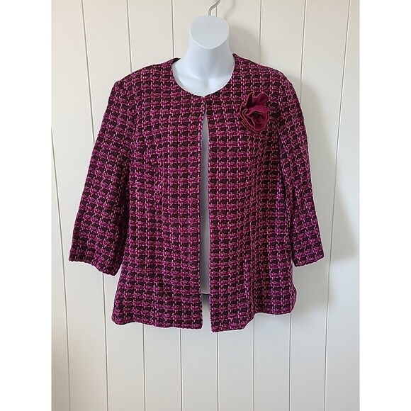 K Studio Collection Sweater Open Cardigan Womens 18 Black Purple Woven Knit - Picture 1 of 14